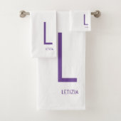 紫色のモノグラム名 バスタオルセット (インサイチュ)