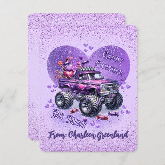 紫色のモンスタートラックキャンディークラッシャー私のものになる シーズンカード (正面/裏面)