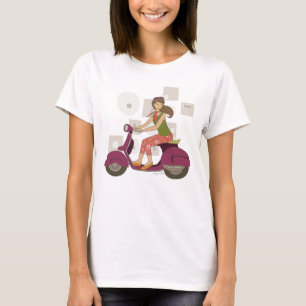 紫色のモーターバイクのスクーターの姉妹のかわいい女の子 Tシャツ