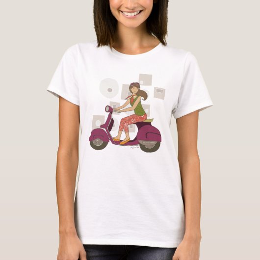 紫色のモーターバイクのスクーターの姉妹のかわいい女の子 Tシャツ (正面)