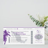 紫色のヤシの木のメキシコの搭乗券の結婚式 招待状 (スタンド正面)