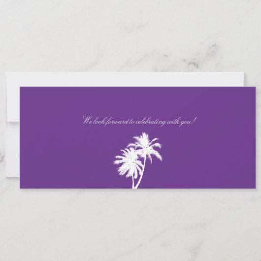 紫色のヤシの木のメキシコの搭乗券の結婚式 招待状 (裏面)