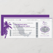 紫色のヤシの木のメキシコの搭乗券の結婚式 招待状 (正面/裏面)