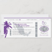 紫色のヤシの木のメキシコの搭乗券の結婚式 招待状 (正面)