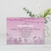 紫色のヤナギの文字列ライト婚約パーティ 招待状 (スタンド正面)