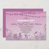 紫色のヤナギの文字列ライト婚約パーティ 招待状 (正面/裏面)