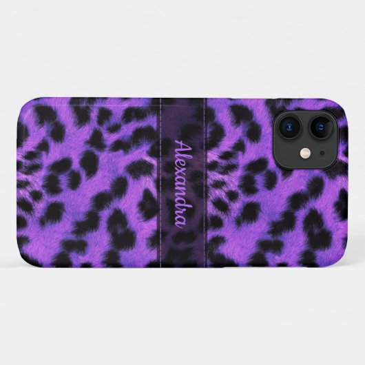 紫色のユキヒョウ皮プリント、名前パーソナライズされた Case-Mate iPhoneケース (裏面(横))