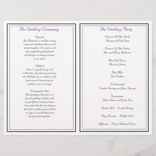 紫色のユダヤ人結婚式プログラム (裏面)