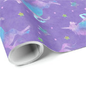紫色のユニコーンのピンクの星 ラッピングペーパー (ロールコーナー)