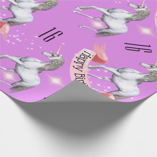 紫色のユニコーンの女の子の誕生日の年齢 ラッピングペーパー (角)