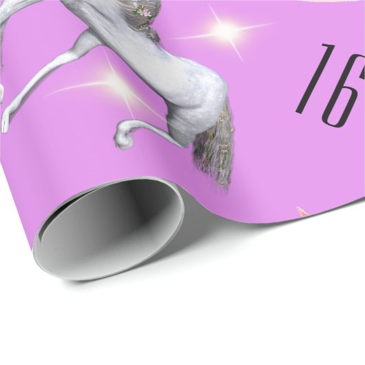 紫色のユニコーンの女の子の誕生日の年齢 ラッピングペーパー (ロールコーナー)