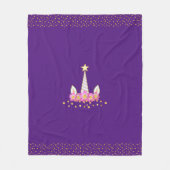 紫色のユニコーン、花と黄金の王室の紙吹雪 フリースブランケット (正面)