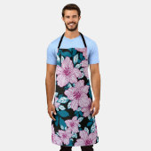 紫色のユニラの青い葉の黒い背景 エプロン (着用した状態)