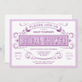 紫色のユニークなヴィンテージのブライダルシャワー招待状 招待状 (正面/裏面)
