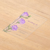 紫色のユーストマ結婚ス病 アクリル招待状 (レイダウン)