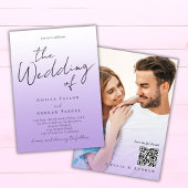 紫色のラベエレガントンダー写真QRコー結婚ド 招待状