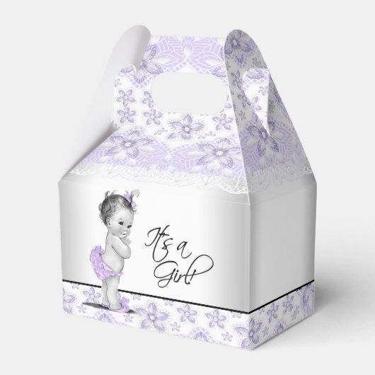 紫色のラベンダーと灰色の赤ちゃんシャワー フェイバーボックス (正面サイド)
