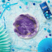 紫色のラベンダーと金ゴールドの水結婚色の ペーパープレート (パーティー)