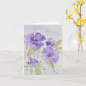 紫色のラベンダーのパンジーの花 – 折り空白の畳み カード (黄色い花)