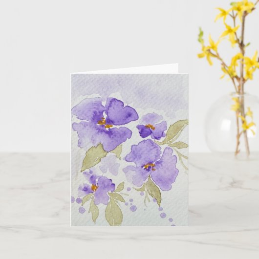 紫色のラベンダーのパンジーの花 – 折り空白の畳み カード (黄色い花)