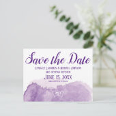 紫色のラベンダーの水彩結婚式の日付を保存 ポストカード (スタンド正面)