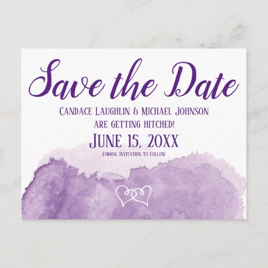 紫色のラベンダーの水彩結婚式の日付を保存 ポストカード (正面)