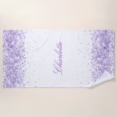 紫色のラベンダーの白エレガント名 ビーチタオル (正面)