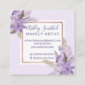 紫色のラベンダーの花の水彩画のばら色の金ゴールドの化粧 スクエア名刺 (正面)