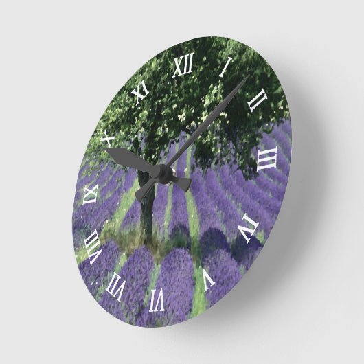 紫色のラベンダーの花オリーブの木のアート絵画ズ ラウンド壁時計 (傾斜)