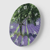 紫色のラベンダーの花オリーブの木のアート絵画ズ ラージ壁時計 (傾斜)