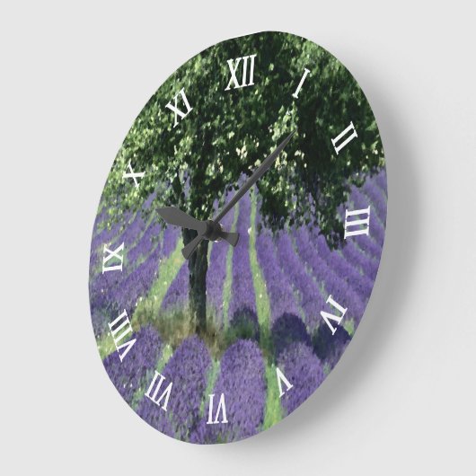 紫色のラベンダーの花オリーブの木のアート絵画ズ ラージ壁時計 (傾斜)