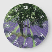 紫色のラベンダーの花オリーブの木のアート絵画ズ ラージ壁時計 (正面)