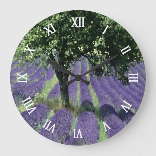 紫色のラベンダーの花オリーブの木のアート絵画ズ ラージ壁時計 (正面)