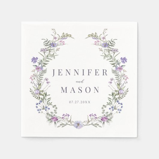 紫色のラベンダーの野結婚花の紙ナプキン スタンダードカクテルナプキン (正面)