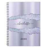 紫色のラベンダーの金属のアゲート大理石名 ノートブック (正面)