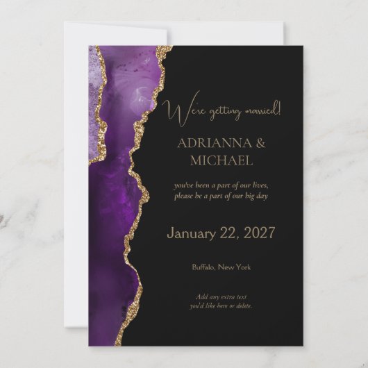 紫色のラベンダーアゲートウェディング日付を保存 招待状 (裏面)