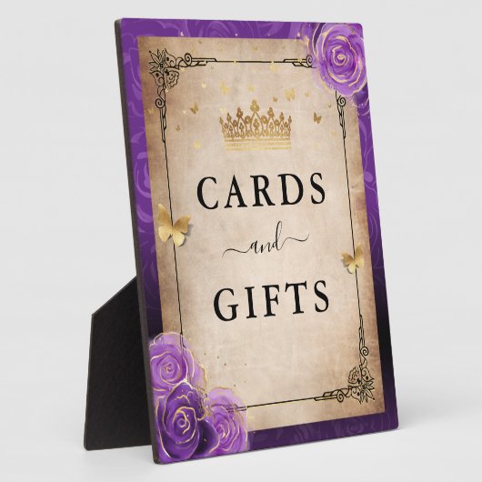 紫色のラベンダーバラ金ゴールドカードとギフトサイン フォトプラーク (側面)