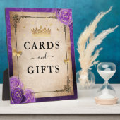 紫色のラベンダーバラ金ゴールドカードとギフトサイン フォトプラーク (側面)