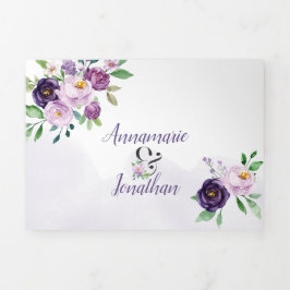 紫色のラベンダーバラ*DIY*色の変更スクリプト 三つ折り招待状