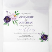 紫色のラベンダーバラ*DIY*色の変更スクリプト 三つ折り招待状 (内部中)