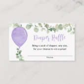 紫色のラベンダーバルーンベビーシャワーおむつラッフル エンクロージャーカード (正面)