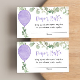 紫色のラベンダーバルーンベビーシャワーおむつラッフル エンクロージャーカード