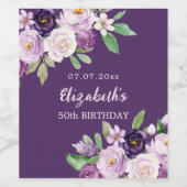 紫色のラベンダーピンク花模様誕生日 ワインラベル (シングルラベル)