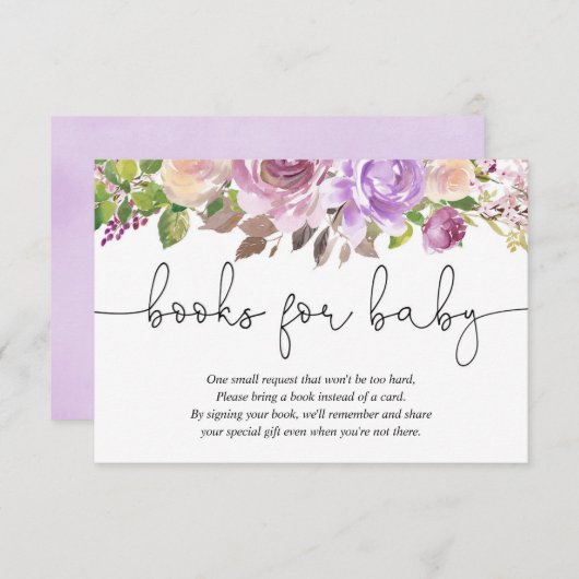 紫色のラベンダーフローラの赤ちゃんシャワーブックリクエスト エンクロージャーカード (正面/裏面)