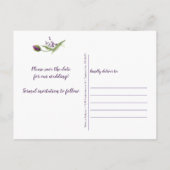 紫色のラベンダーフローラ写真の保存日付 案内ポストカード (裏面)