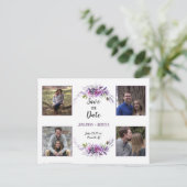 紫色のラベンダーフローラ写真の保存日付 案内ポストカード (スタンド正面)
