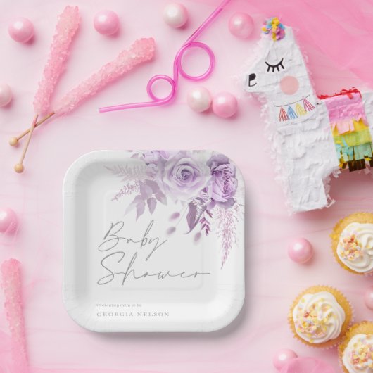 紫色のラベンダーフローラ美しい赤ちゃんシャワー ペーパープレート (パーティー)
