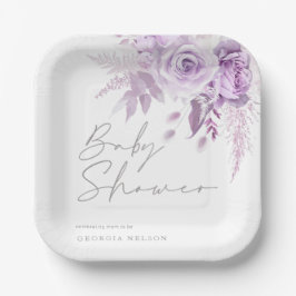 紫色のラベンダーフローラ美しい赤ちゃんシャワー ペーパープレート