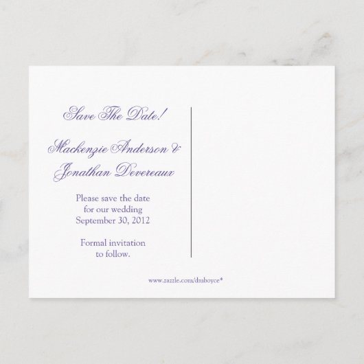 紫色のラベンダーホワイトフローラ保存日付 案内ポストカード (裏面)