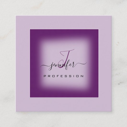 紫色のラベンダーメイクアップモノグラム名ソーシャルロゴ スクエア名刺 (正面)
